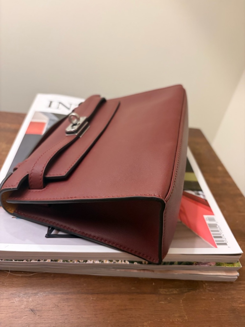 Unbranded H Kelly Pochette Style Bag Burgundy Silver Hardware Clutch - Picture 11 of 12